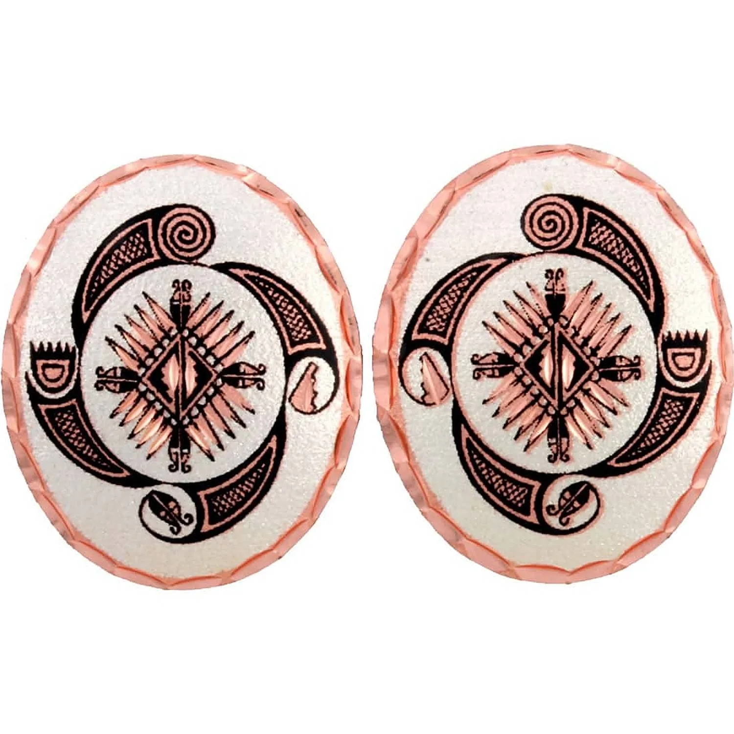 Handmade copper oval Southwest Native Four Elements stud post earrings diamond-cut by hand