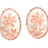 Silver Background Oval Flower Stud Earrings