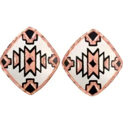 Handmade copper Southwest Native geometric stud post earrings diamond-cut by hand