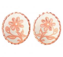 Round Silver Background Flower Stud Earrings