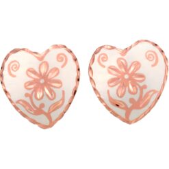 Heart Shape Flower Stud Earrings with Silver Background