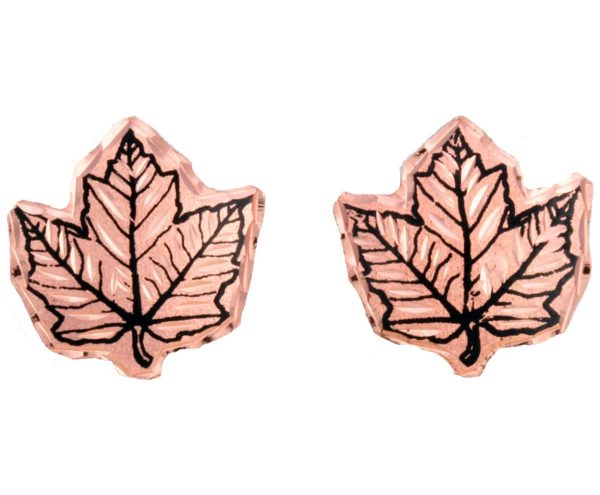 Copper Maple Leaf Stud Earrings