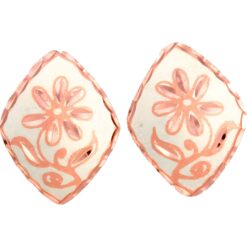 Silver Background Diamond Shape Flower Stud Earrings