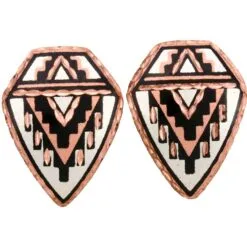 Handmade copper Southwest Native diamond geometric stud post earrings diamond-cut by hand