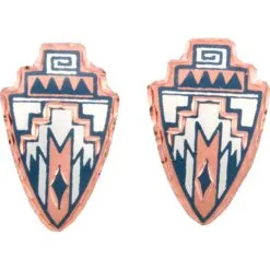 Handmade copper teal blue Southwest stepped arrowhead stud post earrings diamond-cut by hand