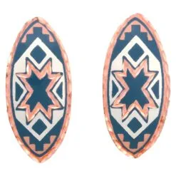 Handmade copper teal blue almond shape Southwest Native star stud post earrings
