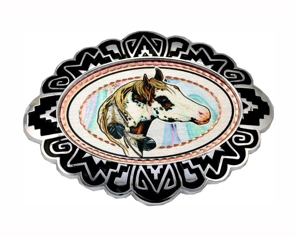 Horse with Feathers Western Belt Buckles Horse with Feathers Western Belt Buckles
