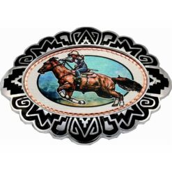 Western Belt Buckles for Women in Colorful Horse Racing Design
