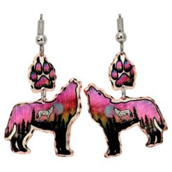 Colorful Wolf and Wolf Paw Earrings