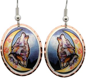 Simple Howling Wolf with Moon Earrings