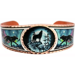 Handcrafted Alaskan Wildlife Jewelry, Howling Wolf in Northern Lights Bracelets Howling Wolf Moon in Northern Lights Bracelets, Wholesale Alaskan Wildlife Jewelry