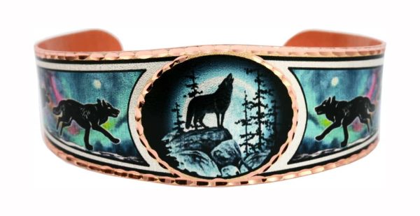Alaskan Wildlife Jewelry, Howling Wolf Moon in Northern Lights Bracelets