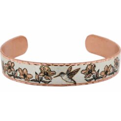 Narrow Cuff Bracelets Handmade in Hummingbird and Flowers Design