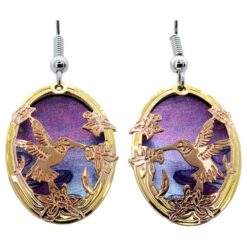 Purple Background Hummingbird Earrings