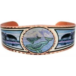 Handmade copper humpback whale bracelet diamond-cut by hand to sparkle