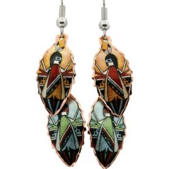 Feather Shaped Earrings with Cute Kachina Design