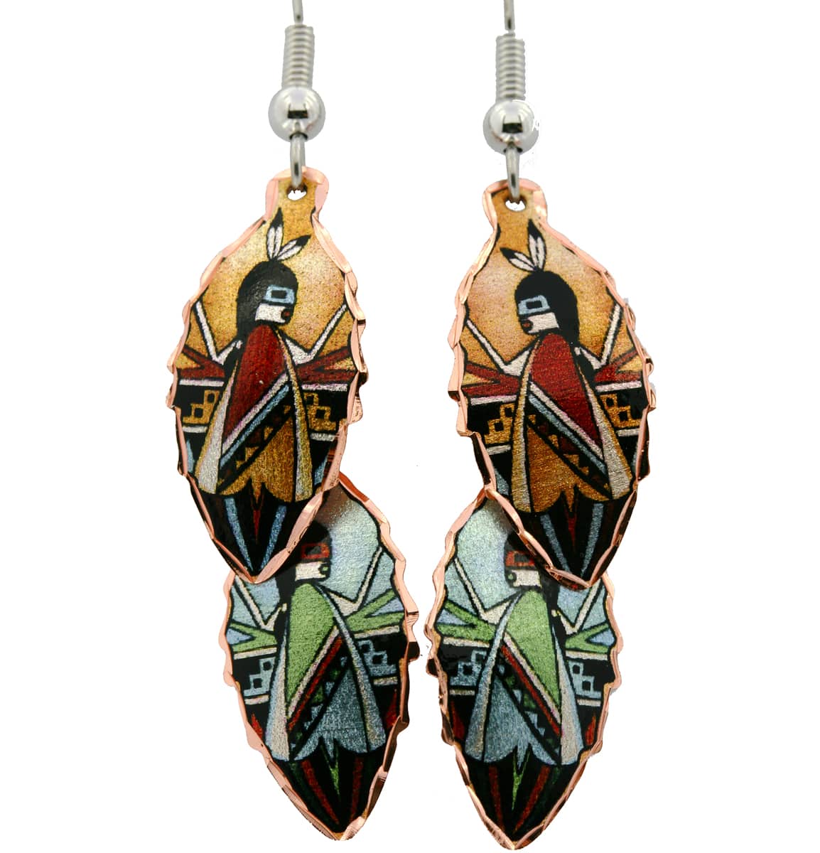 Kachina Earrings Handmade in Feather Shape Kachina Earrings Handmade in Feather Shape