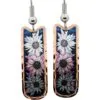 Unique Long Rectangle Daisy Flower Copper Dangle Earrings