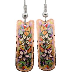 Pastel Iconic Flower Long Rectangle Copper Earrings