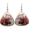 Handmade Rainbow Watercolor Moose Copper Dangle Earrings