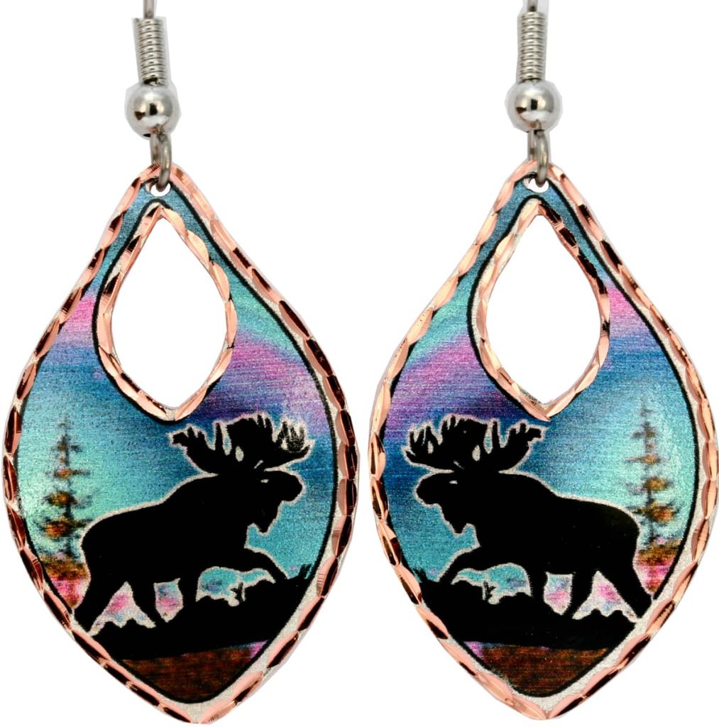 Alaska Northern Lights & Moose Earrings, Unique Alaska Jewelry