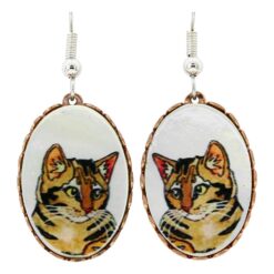 Mother of Pearl Tabby Cat Earrings