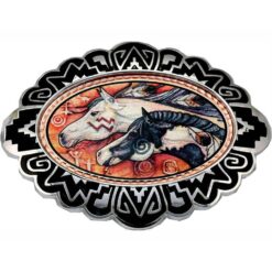 Silver Color Western Belt Buckles with Colorful Native Horses Inset