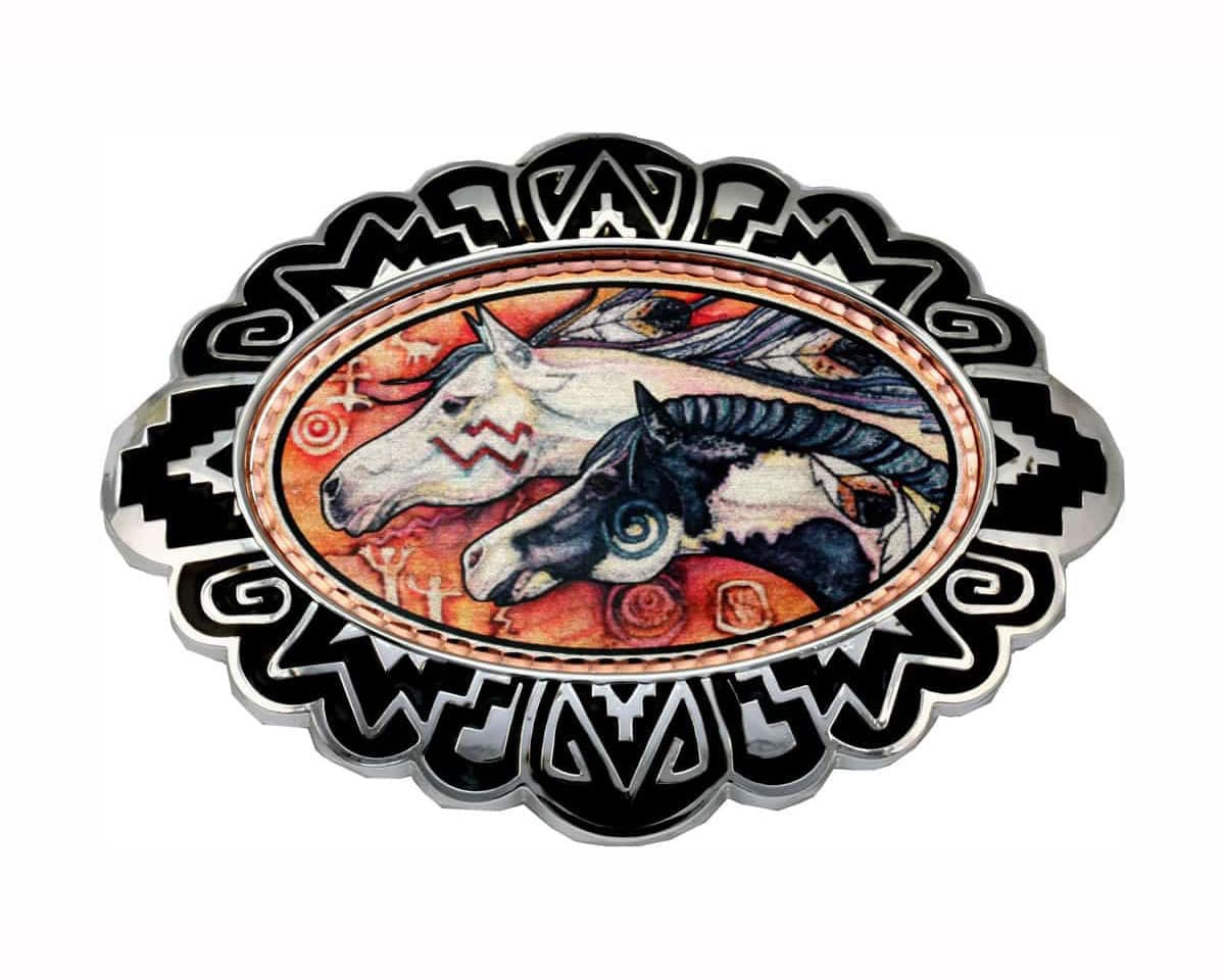 Native American Horses Belt Buckles Native American Horses Belt Buckles