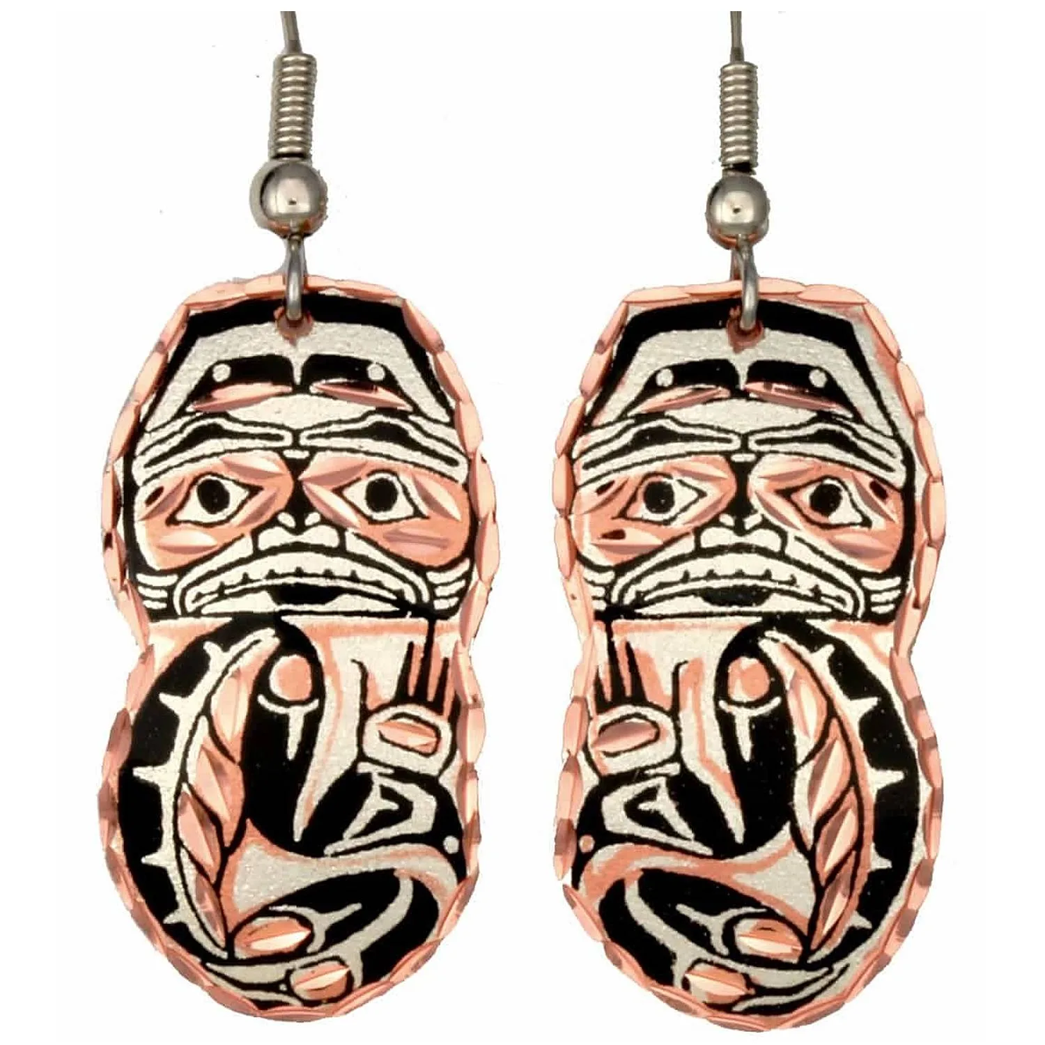 Handmade copper West Coast Northwest Native dogfish shark dangle earrings