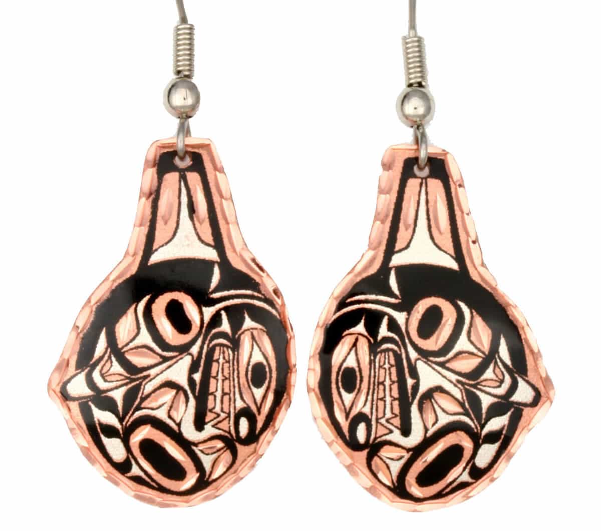 Native Haida Killer Whale Earrings, Best Copper Native Jewelry