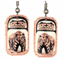 Grizzly Bear Earrings Embellished with Bear Totem Design