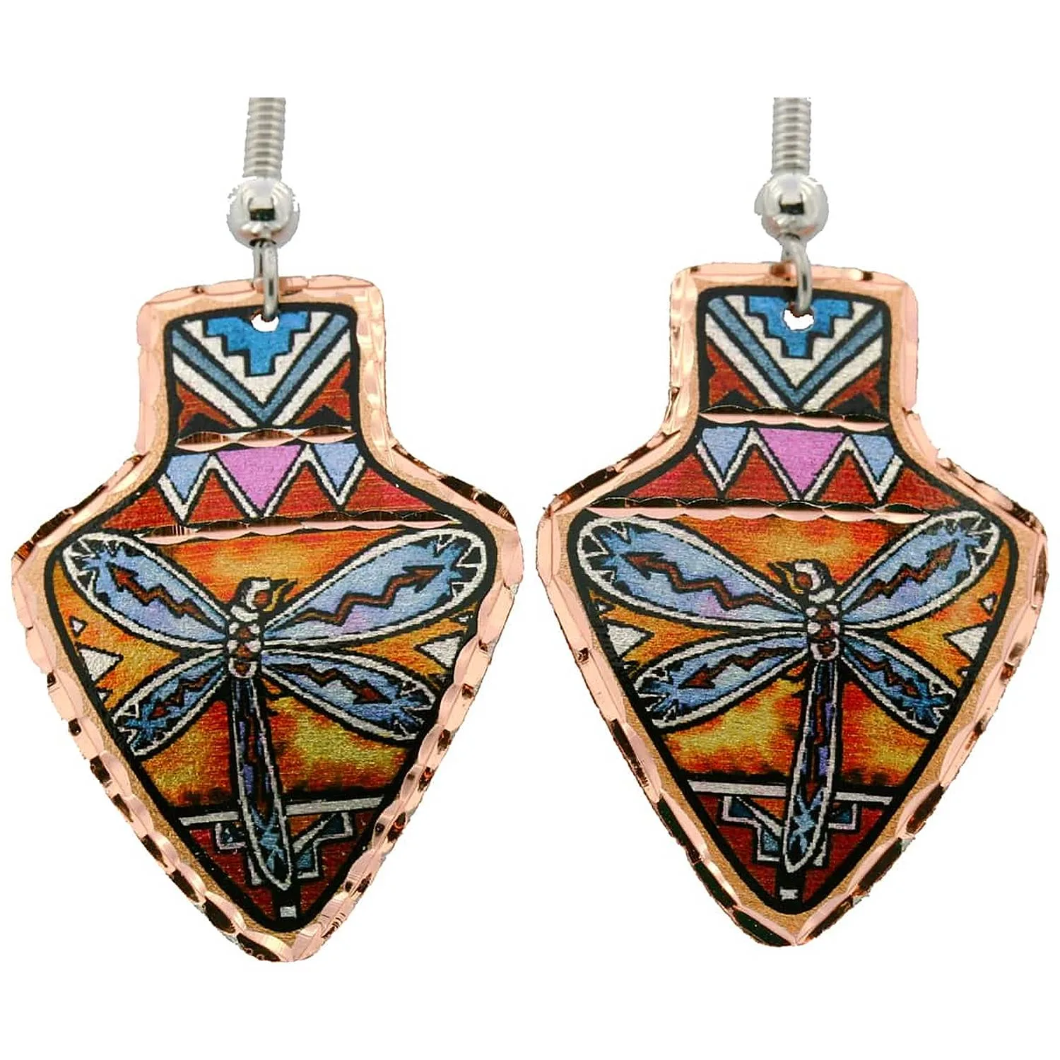 Colorful Dragonfly Arrowhead Earring with Native American Flair