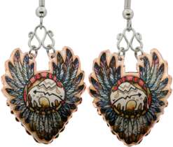 Native Indian Buffalo and Feathers Earrings