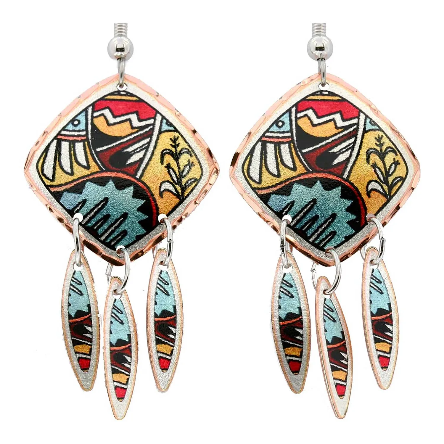 Dangle Earrings Handmade in Colorful Native Pueblo Design