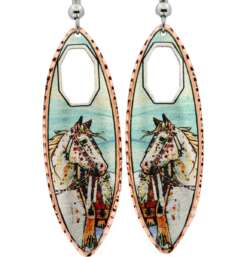 Native Indian White Spotted American Indian Horse Earrings