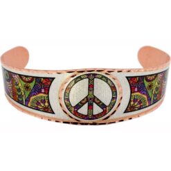 Colorful peace sign handmade copper bracelet
