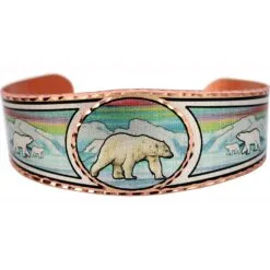 Handmade copper polar bear and Northern Lights bracelet diamond-cut by hand to sparkle