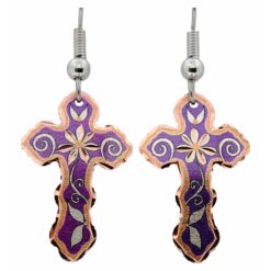 Delicate Cross Earrings Handmade in Purple Color