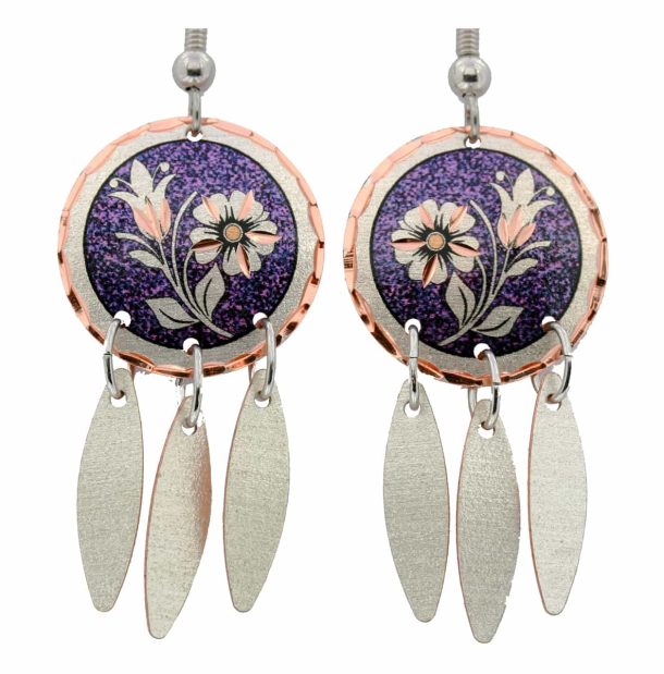 Purple Dangle Flower Earrings