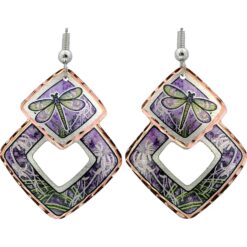 Dragonfly Earrings Handmade in Cutout Square Shape