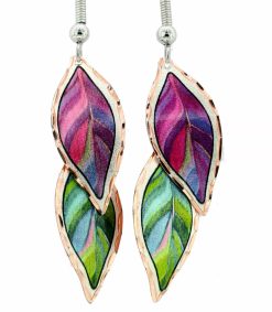 Purple & Green Dangle Leaves Earrings