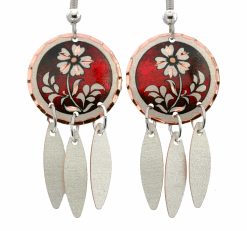 Round Dangle Flower Earrings in Striking Red Color