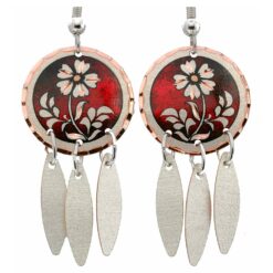 Deep Red Color Dangle Flower Earrings