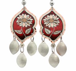 Red Flower Dangle Handmade Earrings