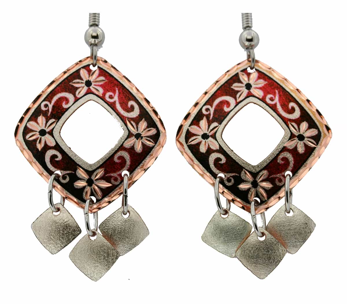 Red Square Flower Dangle Earrings Red Square Flower Dangle Earrings