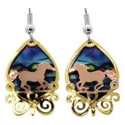 Two Tone Plated Horse Earirngs with Colorful Background Design