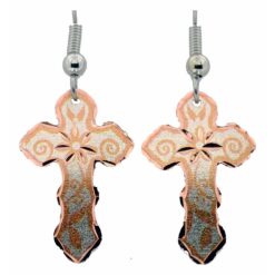 Cross Earrings Handmade in Floral Design in Silver Color
