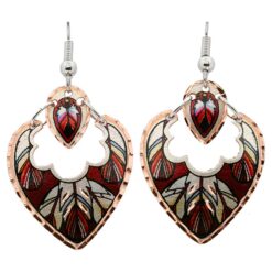 Cut Out Heart Shape Earrings with Burgundy Color Feather Design