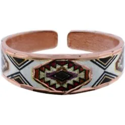 Unique Southwest Native Geometric Copper Ring in Red and Black