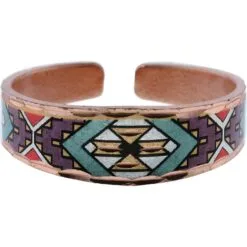 Artisanal Southwest Geometric Copper Ring in Teal and Purple